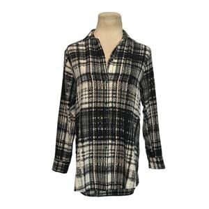 Topshop black cream plaid 3/4 sleeves buttoned blouse size 2P